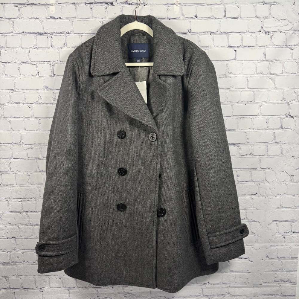 Lands' End NWT Men's Wool Blend Double-Breasted Peacoat
